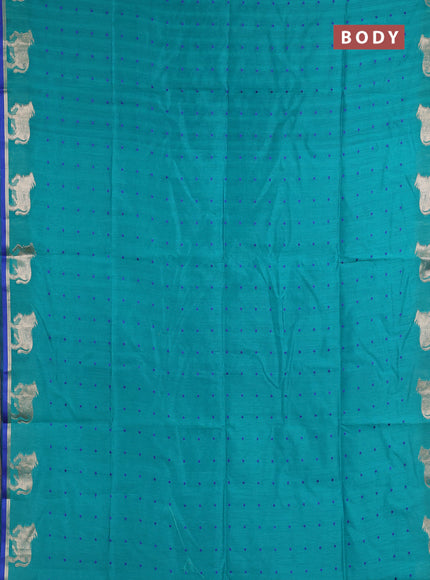 Semi dupion saree teal green and blue with thread woven buttas and pichwai zari woven border