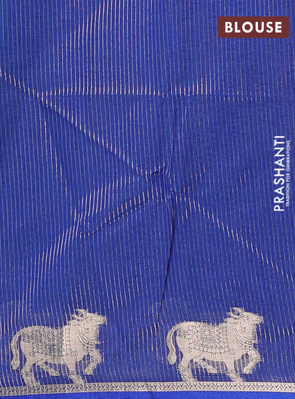 Semi dupion saree teal green and blue with thread woven buttas and pichwai zari woven border