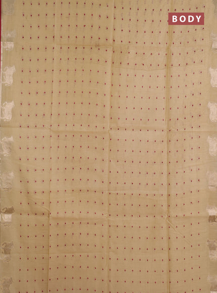 Semi dupion saree beige and maroon with thread woven buttas and pichwai zari woven border