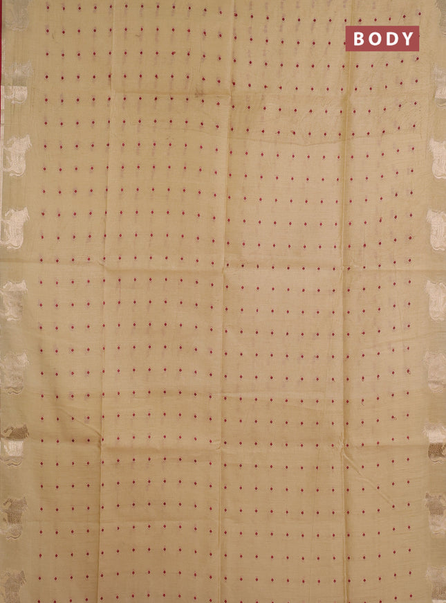 Semi dupion saree beige and maroon with thread woven buttas and pichwai zari woven border