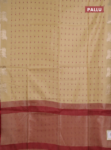 Semi dupion saree beige and maroon with thread woven buttas and pichwai zari woven border