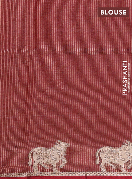Semi dupion saree beige and maroon with thread woven buttas and pichwai zari woven border