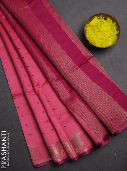 Semi dupion saree pink and magenta pink with thread woven buttas and pichwai zari woven border