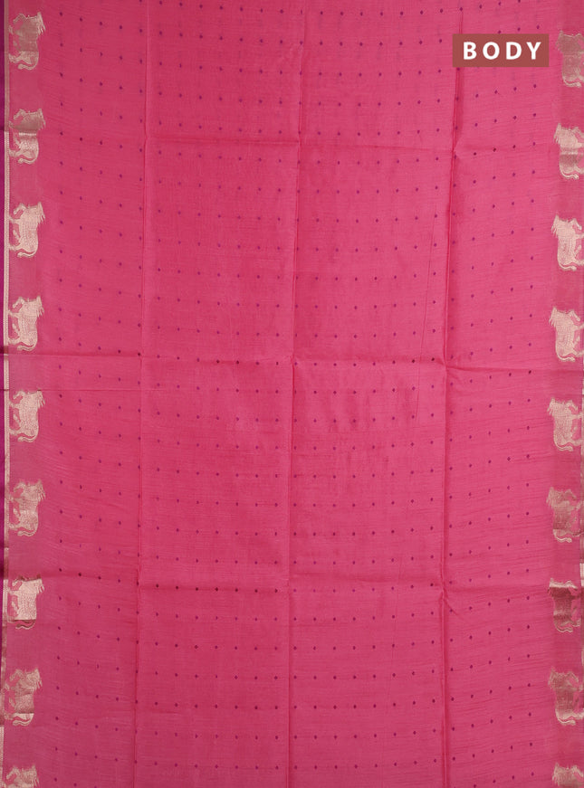 Semi dupion saree pink and magenta pink with thread woven buttas and pichwai zari woven border