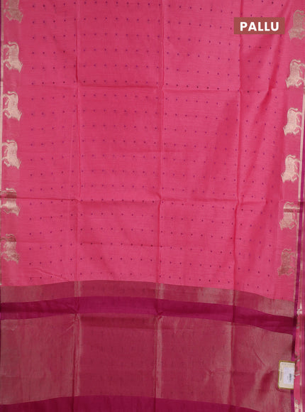 Semi dupion saree pink and magenta pink with thread woven buttas and pichwai zari woven border