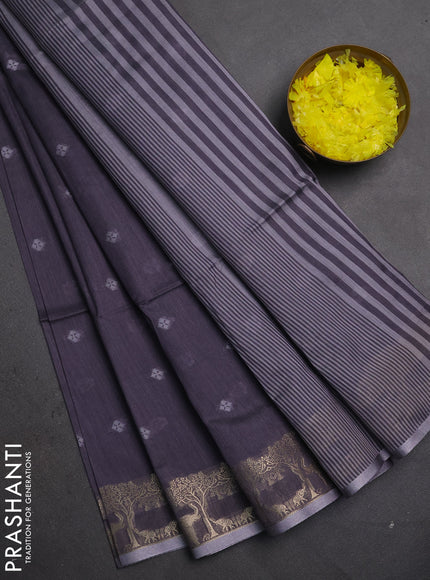 Semi dupion saree grey and pastel grey with thread woven buttas and zari woven border