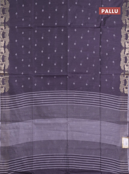 Semi dupion saree grey and pastel grey with thread woven buttas and zari woven border