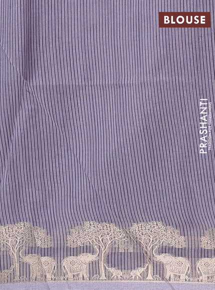 Semi dupion saree grey and pastel grey with thread woven buttas and zari woven border
