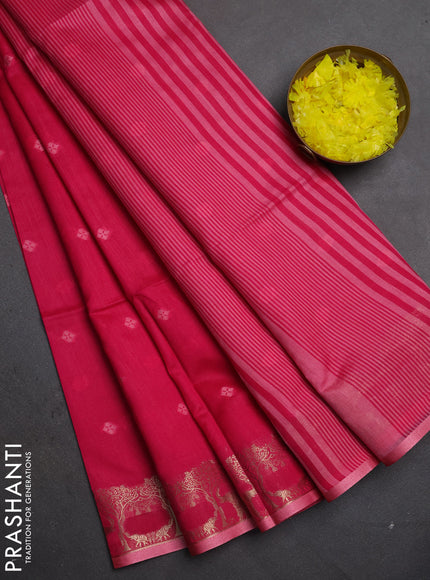 Semi dupion saree pink and light green with allover thraed woven buttas and zari woven border