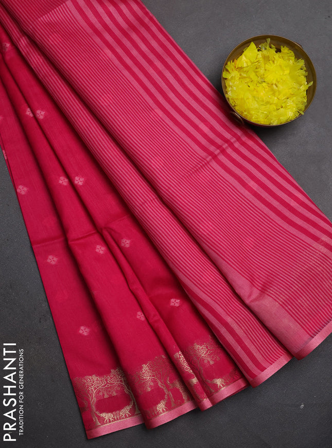 Semi dupion saree pink and light green with allover thraed woven buttas and zari woven border