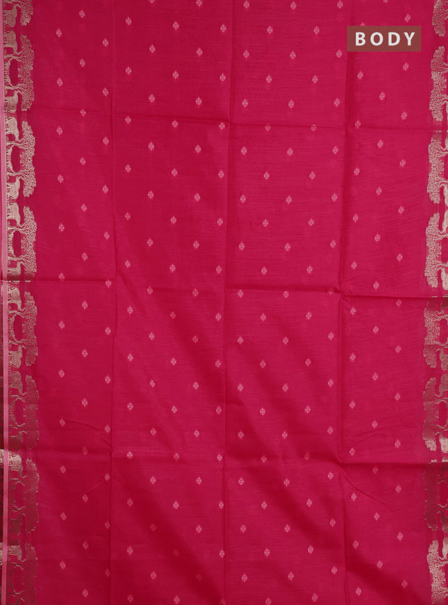 Semi dupion saree pink and light green with allover thraed woven buttas and zari woven border
