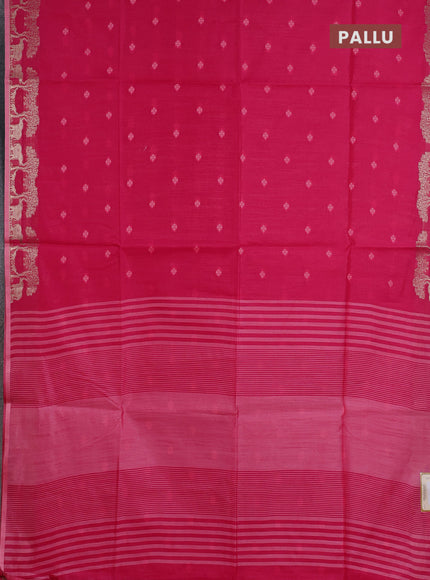 Semi dupion saree pink and light green with allover thraed woven buttas and zari woven border