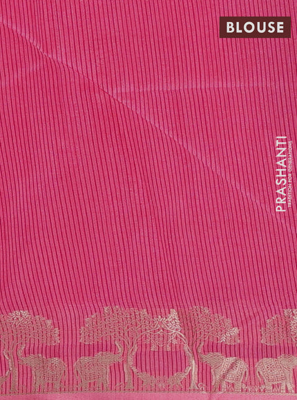 Semi dupion saree pink and light green with allover thraed woven buttas and zari woven border