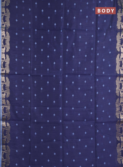 Semi dupion saree navy blue and pastel blue with allover thraed woven buttas and zari woven border