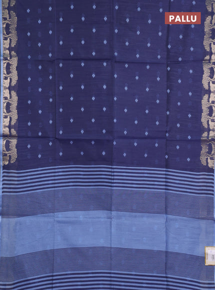 Semi dupion saree navy blue and pastel blue with allover thraed woven buttas and zari woven border