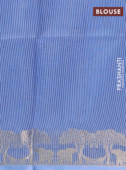 Semi dupion saree navy blue and pastel blue with allover thraed woven buttas and zari woven border