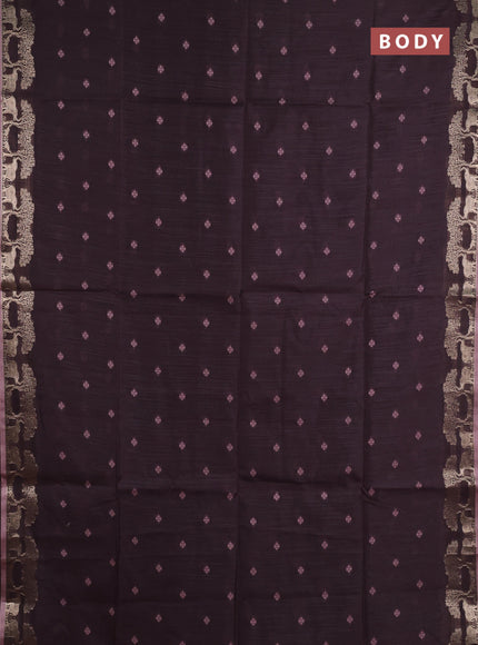 Semi dupion saree coffee brown and pastel pink with allover thraed woven buttas and zari woven border