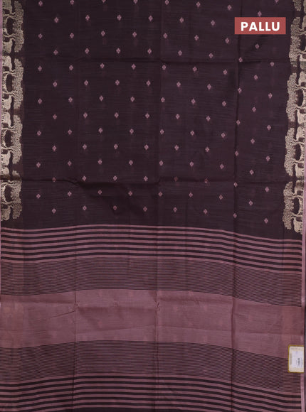 Semi dupion saree coffee brown and pastel pink with allover thraed woven buttas and zari woven border