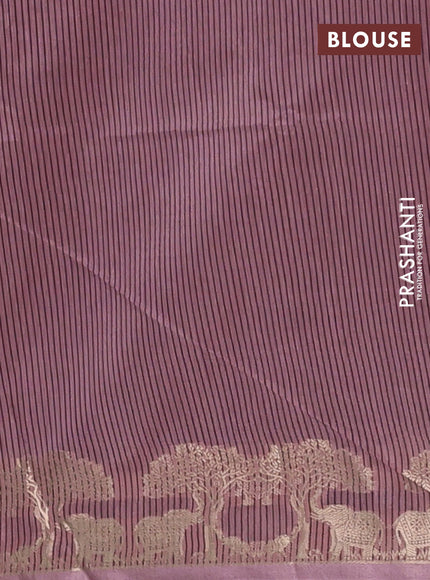 Semi dupion saree coffee brown and pastel pink with allover thraed woven buttas and zari woven border