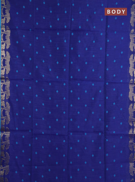 Semi dupion saree blue and cs blue with allover thraed woven buttas and zari woven border