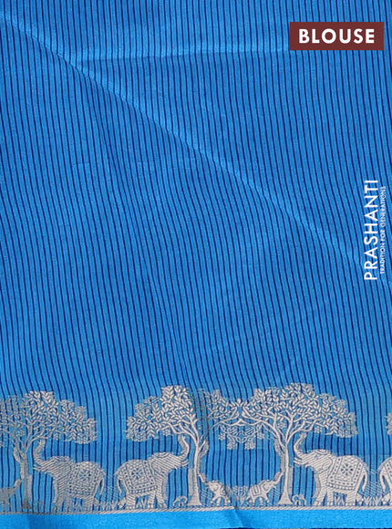 Semi dupion saree blue and cs blue with allover thraed woven buttas and zari woven border
