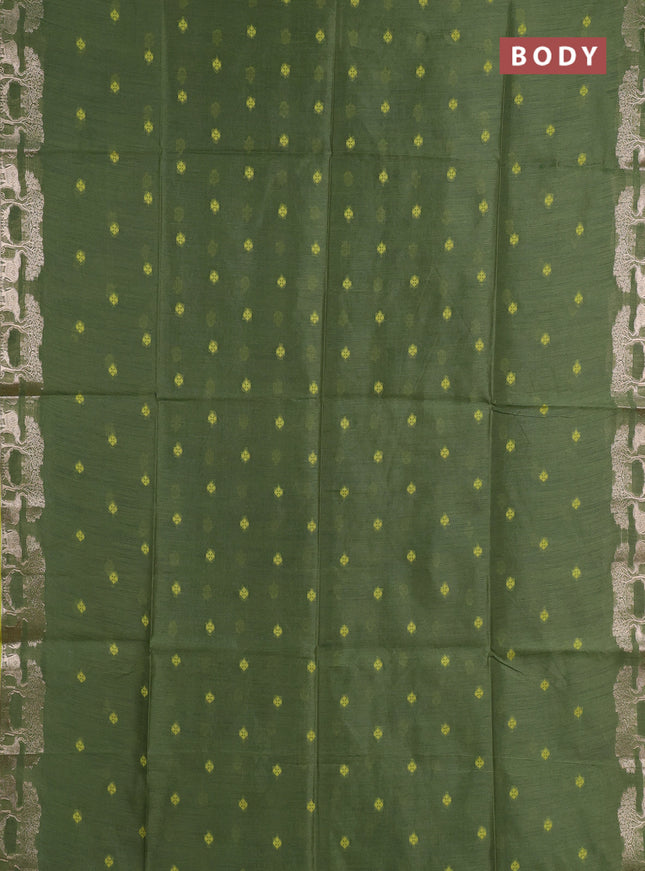 Semi dupion saree green and light green with allover thraed woven buttas and zari woven border