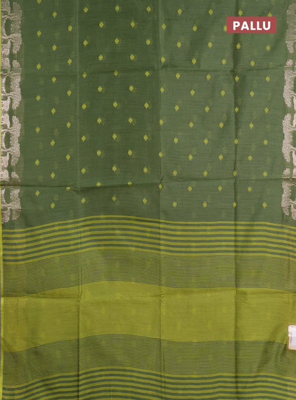 Semi dupion saree green and light green with allover thraed woven buttas and zari woven border