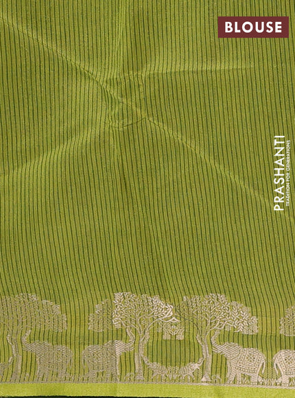 Semi dupion saree green and light green with allover thraed woven buttas and zari woven border