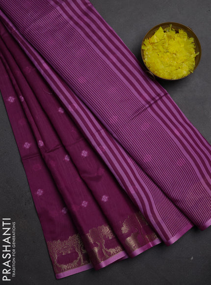 Semi dupion saree purple and lotus pink with allover thraed woven buttas and zari woven border
