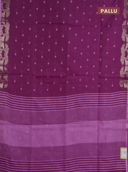 Semi dupion saree purple and lotus pink with allover thraed woven buttas and zari woven border