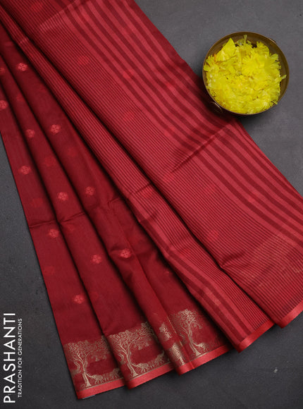 Semi dupion saree maroon with allover thraed woven buttas and zari woven border