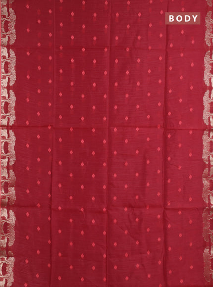 Semi dupion saree maroon with allover thraed woven buttas and zari woven border