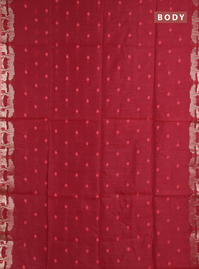 Semi dupion saree maroon with allover thraed woven buttas and zari woven border