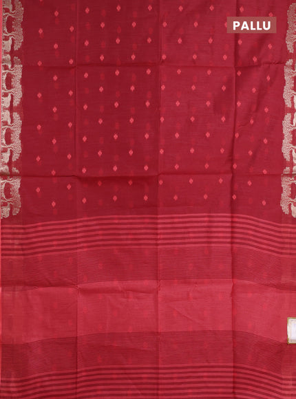 Semi dupion saree maroon with allover thraed woven buttas and zari woven border