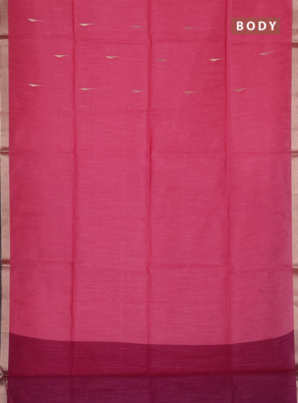 Semi dupion saree peach pink and magenta pink with zari woven buttas and zari woven border
