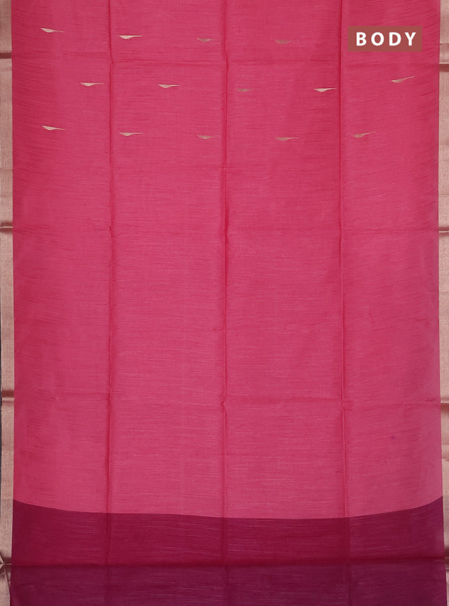Semi dupion saree peach pink and magenta pink with zari woven buttas and zari woven border