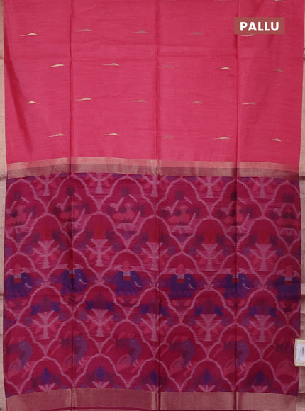 Semi dupion saree peach pink and magenta pink with zari woven buttas and zari woven border