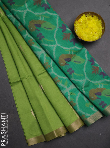 Semi dupion saree light green and green with zari woven buttas and zari woven border