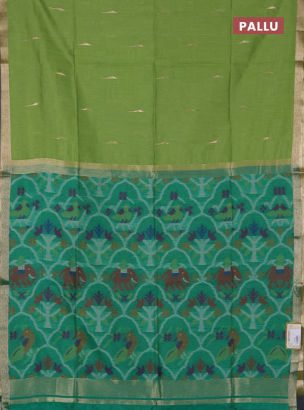 Semi dupion saree light green and green with zari woven buttas and zari woven border