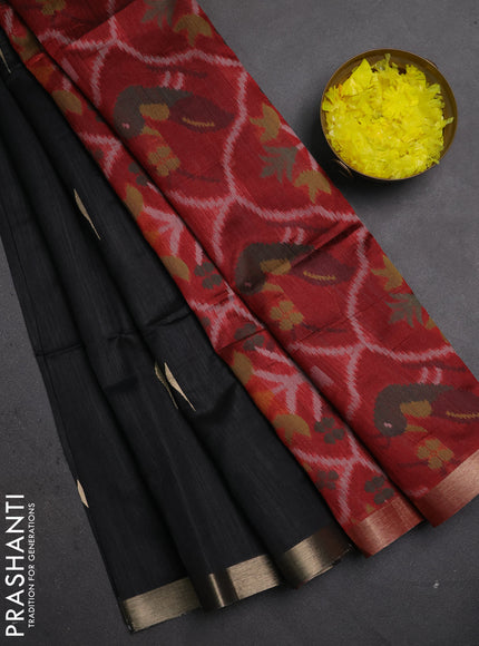 Semi dupion saree black and maroon with zari woven buttas and zari woven border