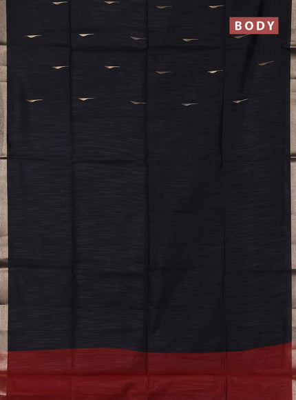 Semi dupion saree black and maroon with zari woven buttas and zari woven border