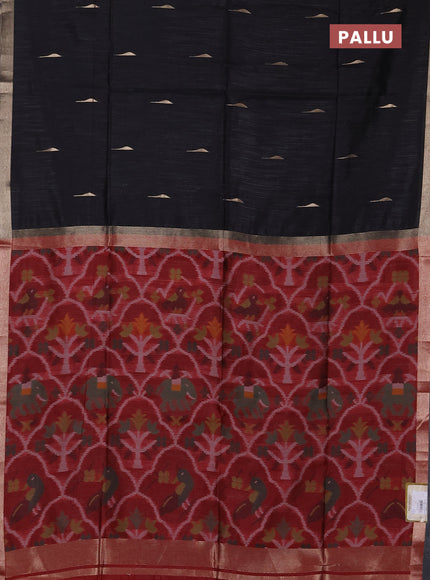 Semi dupion saree black and maroon with zari woven buttas and zari woven border