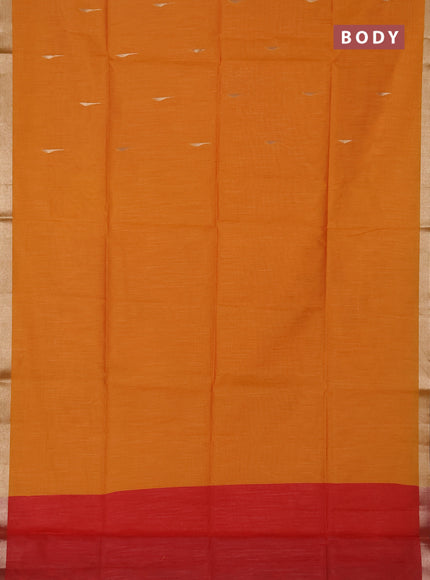 Semi dupion saree mango yellow and red with zari woven buttas and zari woven border