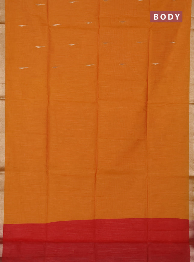 Semi dupion saree mango yellow and red with zari woven buttas and zari woven border