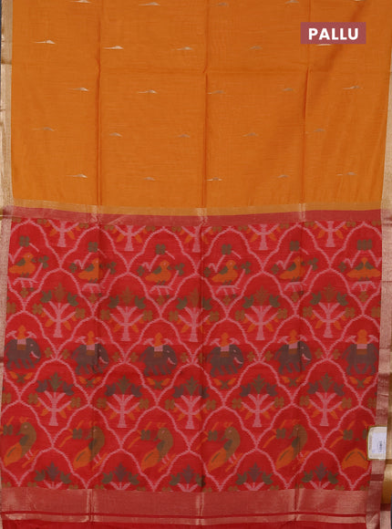 Semi dupion saree mango yellow and red with zari woven buttas and zari woven border