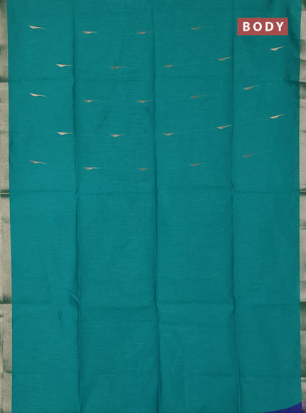 Semi dupion saree teal green and blue with zari woven buttas and zari woven border
