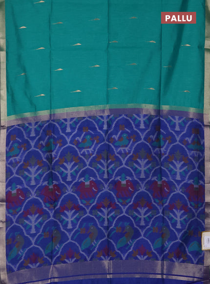 Semi dupion saree teal green and blue with zari woven buttas and zari woven border