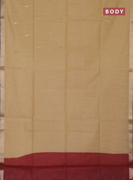 Semi dupion saree beige and maroon with zari woven buttas and zari woven border