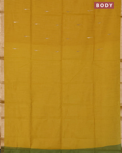 Semi dupion saree mustard yellow and light green with zari woven buttas and zari woven border