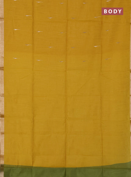 Semi dupion saree mustard yellow and light green with zari woven buttas and zari woven border